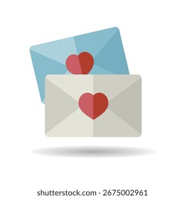 Two envelope icon. Love Letter. Valentines day symbol. Vector illustration, romance elements. Sticker, patch, badge, card for marriage, wedding
