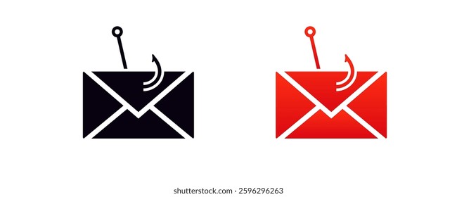 Two envelope icons with hooks illustrate the concept of phishing emails as a cyber security threat.