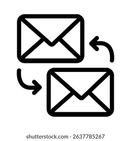 Two envelopes with exchange arrows, ideal for illustrating communication, transfer, transaction concepts in business, finance, or email marketing designs.