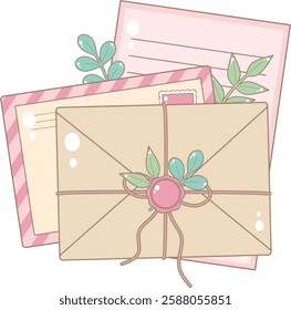 Two Envelopes and A Paper Letter. Cute and Simple Style.
