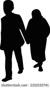 two eople walking, silhouette vector