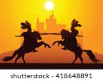 Two equestrian knights with the castle on the background