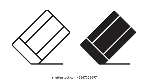 Dos iconos de borrador: una línea de arte, un negro sólido, ambos en ángulo, aislado en blanco.