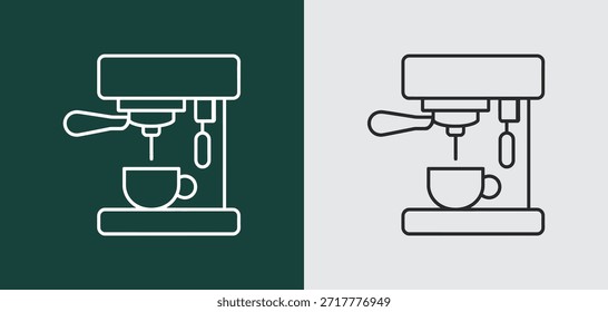 Zwei Espressomaschinen, die Kaffee zubereiten, einzeln auf transparentem Hintergrund, einzeln auf weißem Hintergrund, Vektorgrafik, Illustration