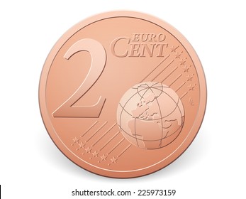 Two euro cent coin on a white background.