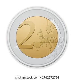 Two euro coin on a white background. Vector illustration.