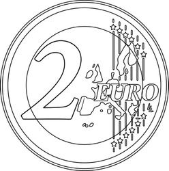 Two Euro Coin Vector Design Line Art Handmade