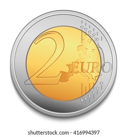 Two Euro Coin Vector Illustration Isolated On White Background