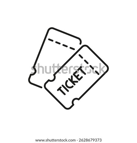 Two Event Tickets Line Icon. Admission, Entertainment, And Entry Pass Outline Symbol. Concert, Movie, And Theater Ticketing. Editable Stroke. Isolated Vector Illustration.