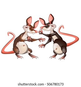 Two evil animated mouse fighting each other isolated on a white background. Vector illustration.
