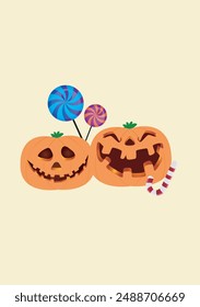 two evil pumpkins with candies