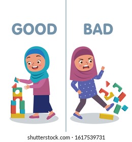 two examples of children's behavior when they are happy and angry while they are playing with blocks