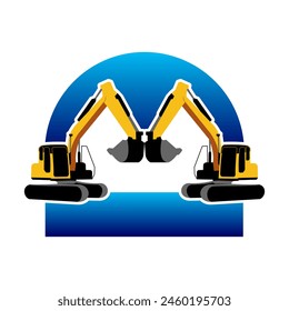 Two excavator with blue sky illustration design vector
