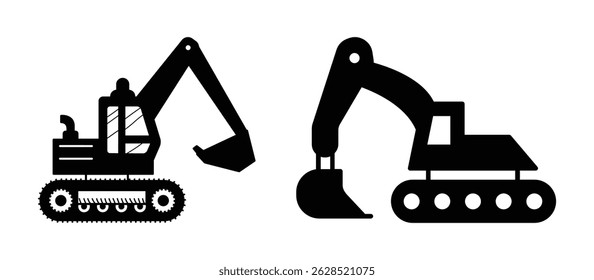 Two excavator silhouettes isolated on a white background