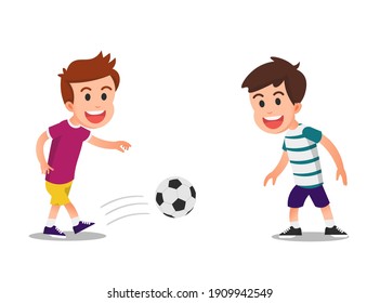 two excited boys playing football