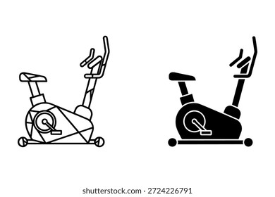Two exercise bikes with people riding them in black and white line stationary bike workout fitness