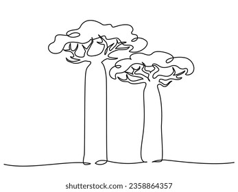 Two Exotic Baobab trees sign. Continuous one line art drawing style. Minimalist black linear sketch isolated on white background. Vector illustration