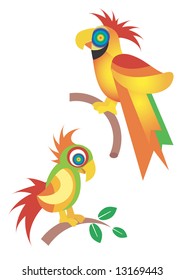 Two exotic colored birds. Vector illustration