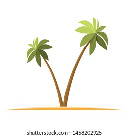 Two exotic palm trees on a wild island. Vector flat illustration in flat style on white background.