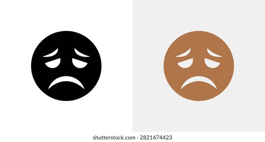 Two expressive sad face icons in black and brown tones depicting disappointment and sorrowful emotions for use in presentations and digital content