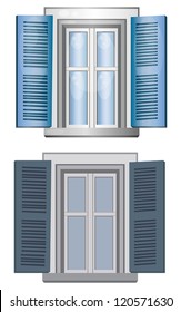 Two exterior design of European windows in classic and vintage retro style made in isolated background, create by vector
