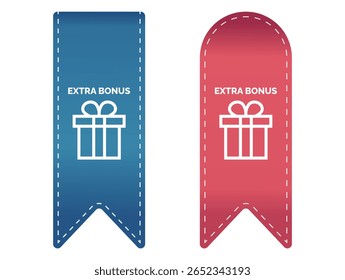 Duas fitas bônus extras com uma caixa de presente sobre eles. Um é azul e o outro é vermelho
