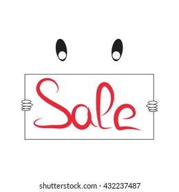 Two eyes looking down at the sign with the word sale. Vector illustration