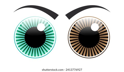 Two eyes, one green and the other brown. Vector illustration