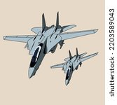 two f14 tomcat jet fighter flying formation vector design