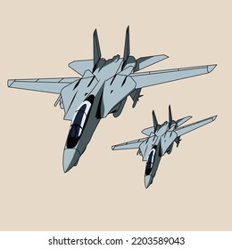 Two F14 Tomcat Jet Fighter Flying Formation Vector Design