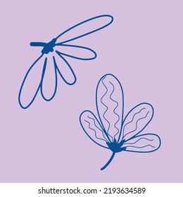 Two fabulous cartoon daisies on a purple background. Vector illustration