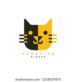 Two face cute cat logo design for your brand business