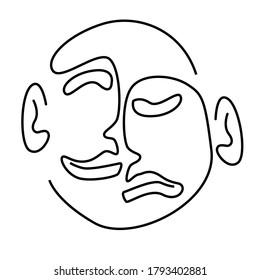 two face expression happy   sad abstract line art simple vector illustration