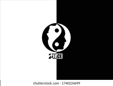 Two Face Head Logo With Yin Yang Concept