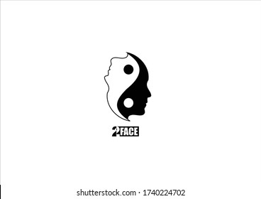 Two Face Head Logo with Yin Yang Concept