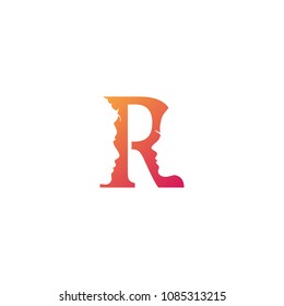 two face in letter R logo template vector illustration
