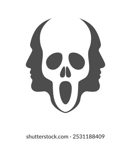 Two face profile view with ghost graphic icon. Psychology and mental health sign isolated on white background.  Vector illustration