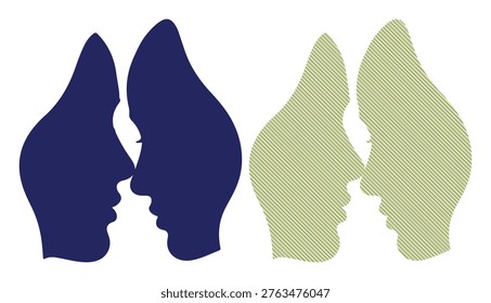 Two face silhouettes showing love, representing romance, passion, intimacy, and close relationships.