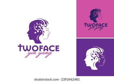 El logotipo de yoga de dos caras es un activo de diseño adecuado para un estudio o instructor de yoga que quiere un logotipo que represente equilibrio y dualidad en su práctica.