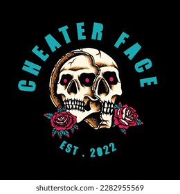 two faced skull with flowers
