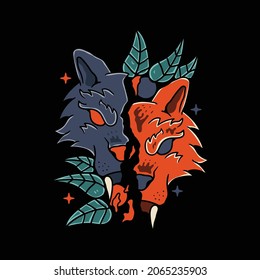 the two faced wolf logo like a monster is perfect for tattoos, t-shirts, etc