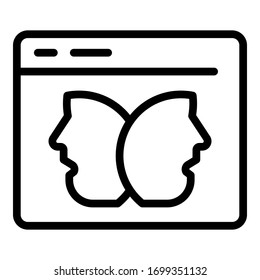 Two faces in the app icon. Outline two faces in the app vector icon for web design isolated on white background