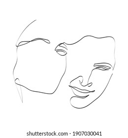 Two faces drawing with lines, fashion and beauty concept, minimalist, vector illustration for t-shirt, print design, covers, web