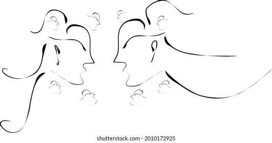 Two faces drawing with lines, fashion and beauty concept, minimalist, vector illustration for t-shirt, print design, covers, web