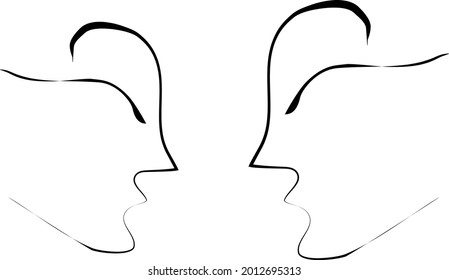 Two faces drawing with lines, fashion and beauty concept, minimalist, vector illustration for t-shirt, print design, covers, web