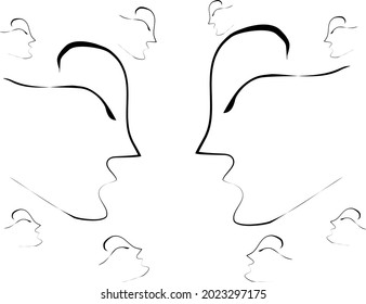 Two faces drawing with lines, fashion and beauty concept, minimalist, vector illustration for t-shirt, print design, covers, web