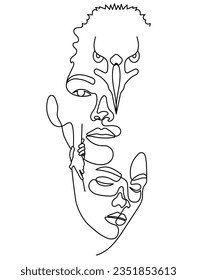 Two Faces and Eagle in Minimal One Line Art Drawing