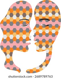 Two Faces, Hexagon Pattern Abstract