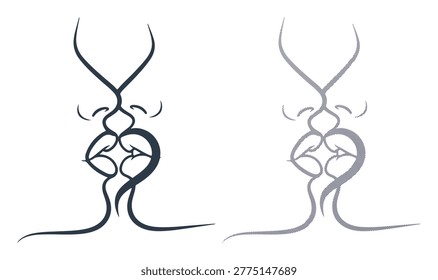 Two faces kissing line