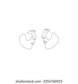 dos artes de línea de rostros, doble cara diseño de línea continua diseño de logotipo de diseño interior activos